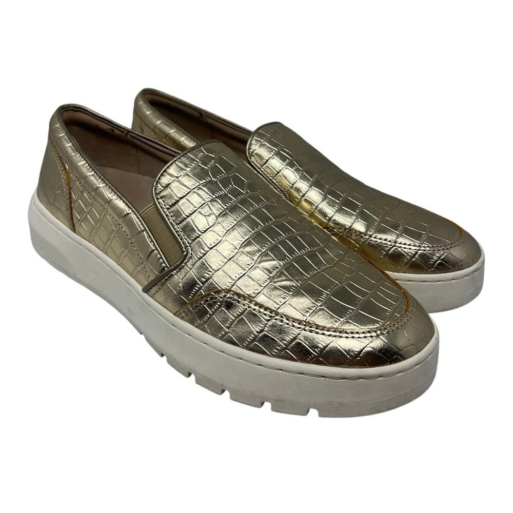Women’s Vionic Dinora Gold Croc Embossed Comfort Loafers 9